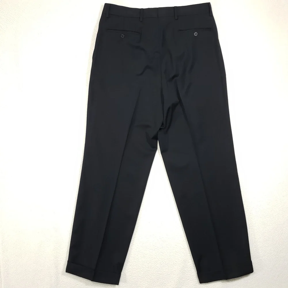 Ballin Elan Dress Pants Mens 34 Black Pure Wool Pleated Cuffed Made in Canada